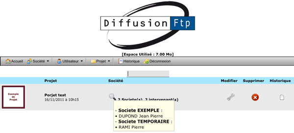 Listing des projets apr&eacute;s une recherche