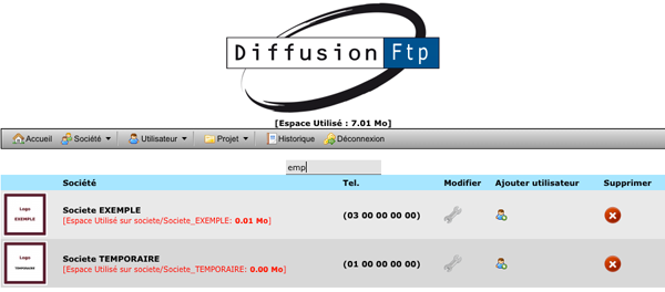 Listing des soci&eacute;t&eacute;s apr&eacute;s une recherche dans l'attention de la modifier