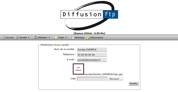 Modification de informations de la soci&eacute;t&eacute;