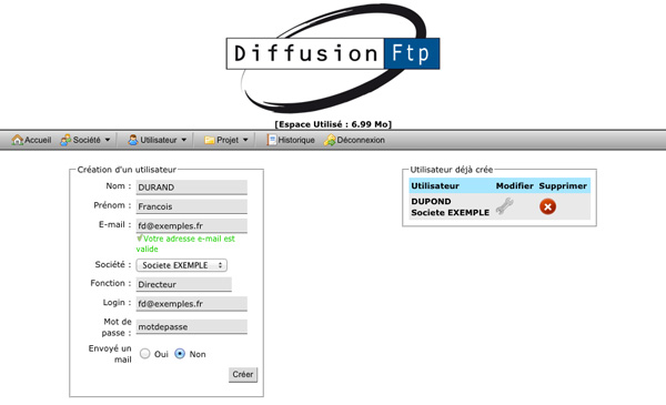 Cr&eacute;ation d'un utilisateur