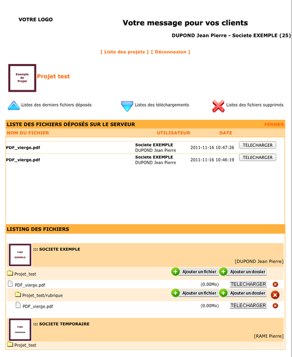 Liste de fichiers depos&eacute;e sur le serveur